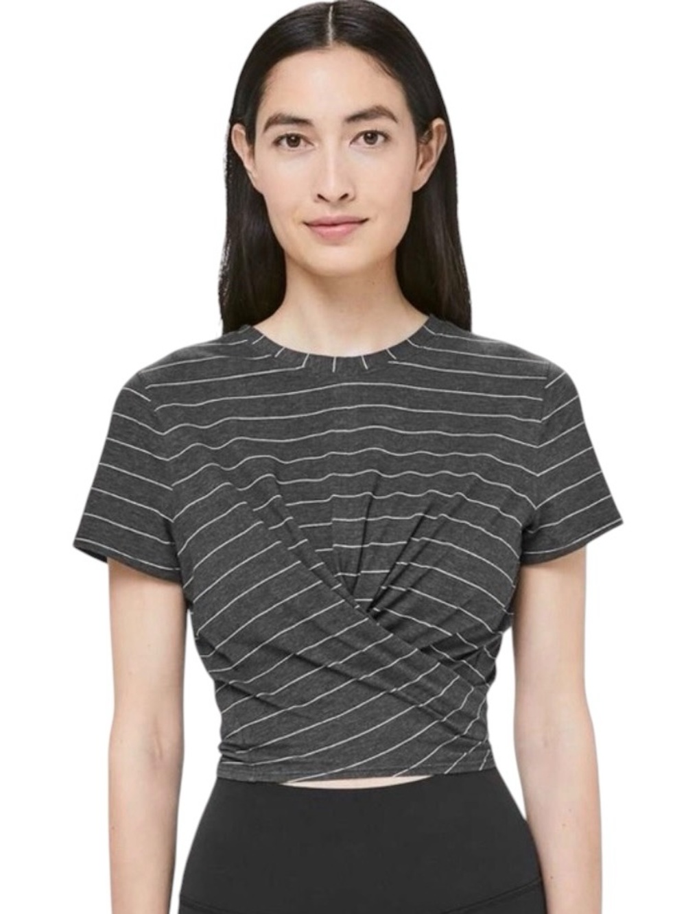 Lululemon Time To Restore Striped Crop Tee Twist Tie Back Pima Cotton Grey 8